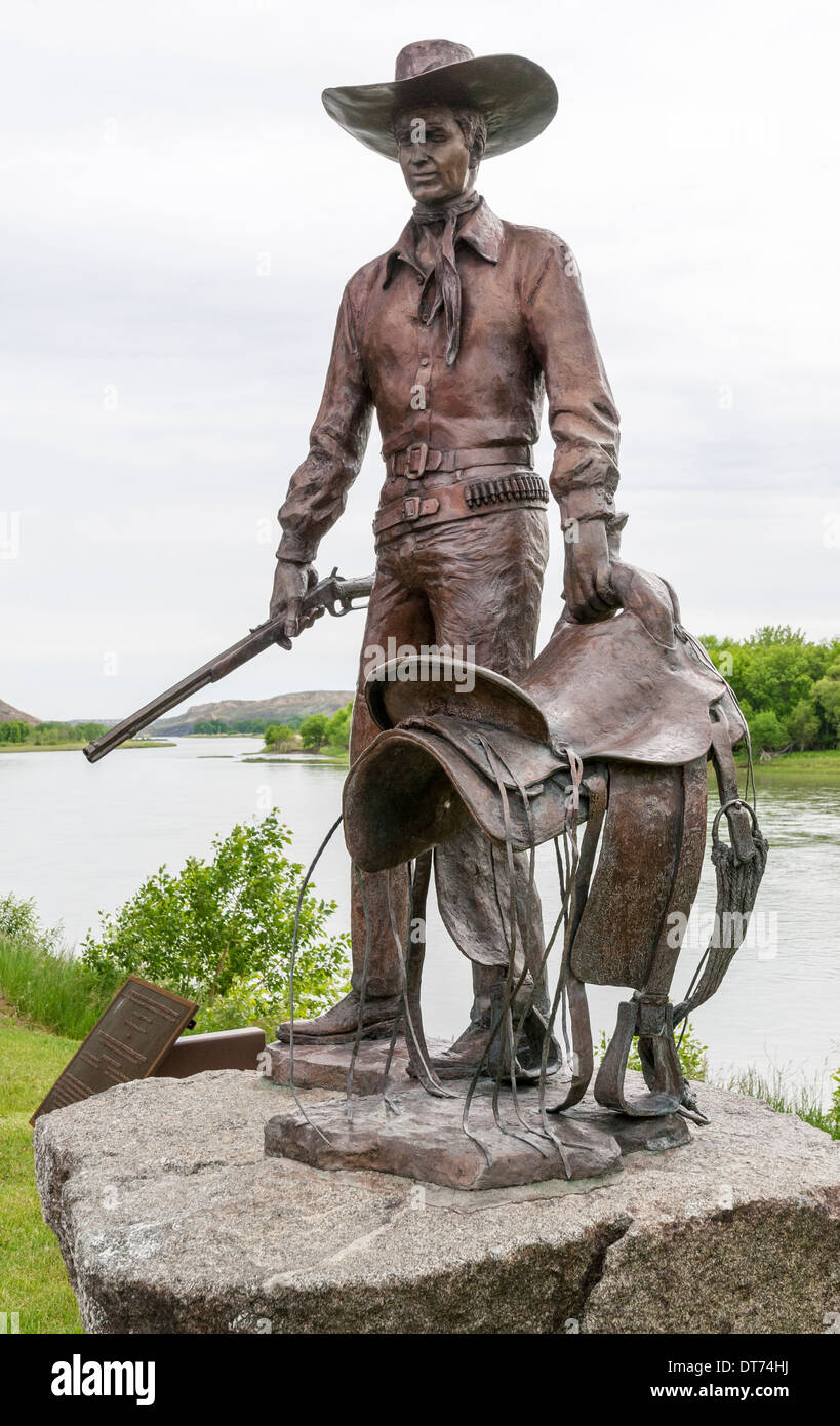Montana, Fort Benton, 'George Montgomery: Rider of the Purple Sage' bronze sculpture Stock Photo