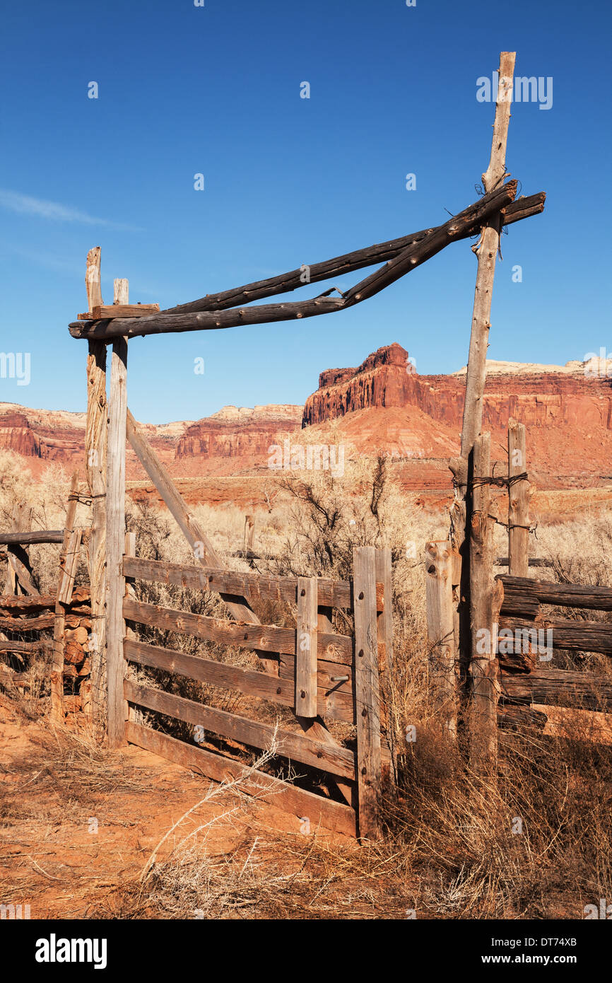 vertical image of old western ranch gate in Indian Creek Utah Stock ...