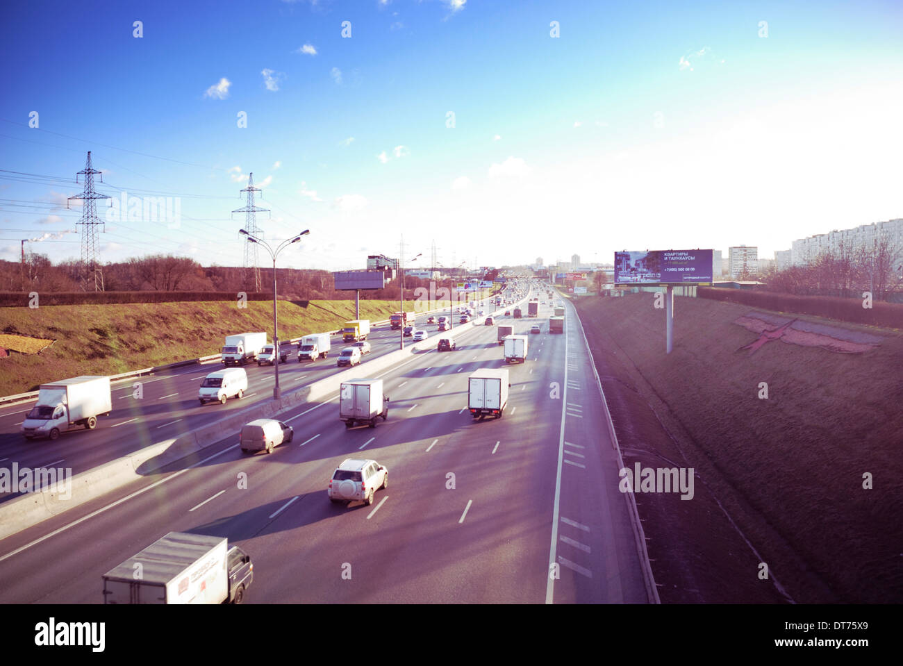 Traffic on a highway in Moscow Russia Stock Photo