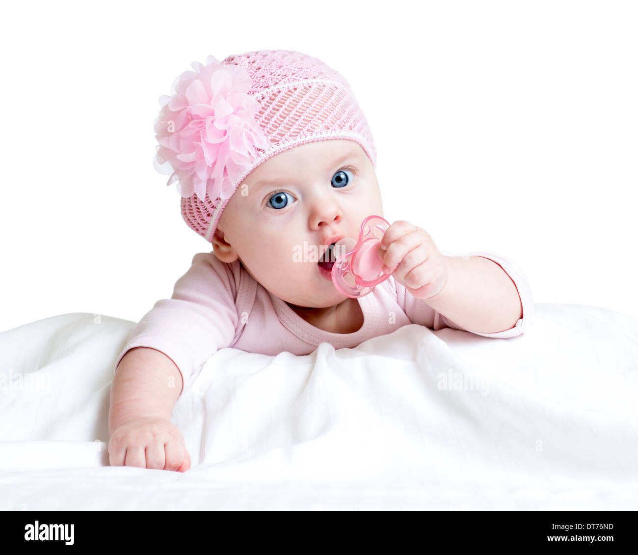 cute baby girl with pacifier Stock Photo