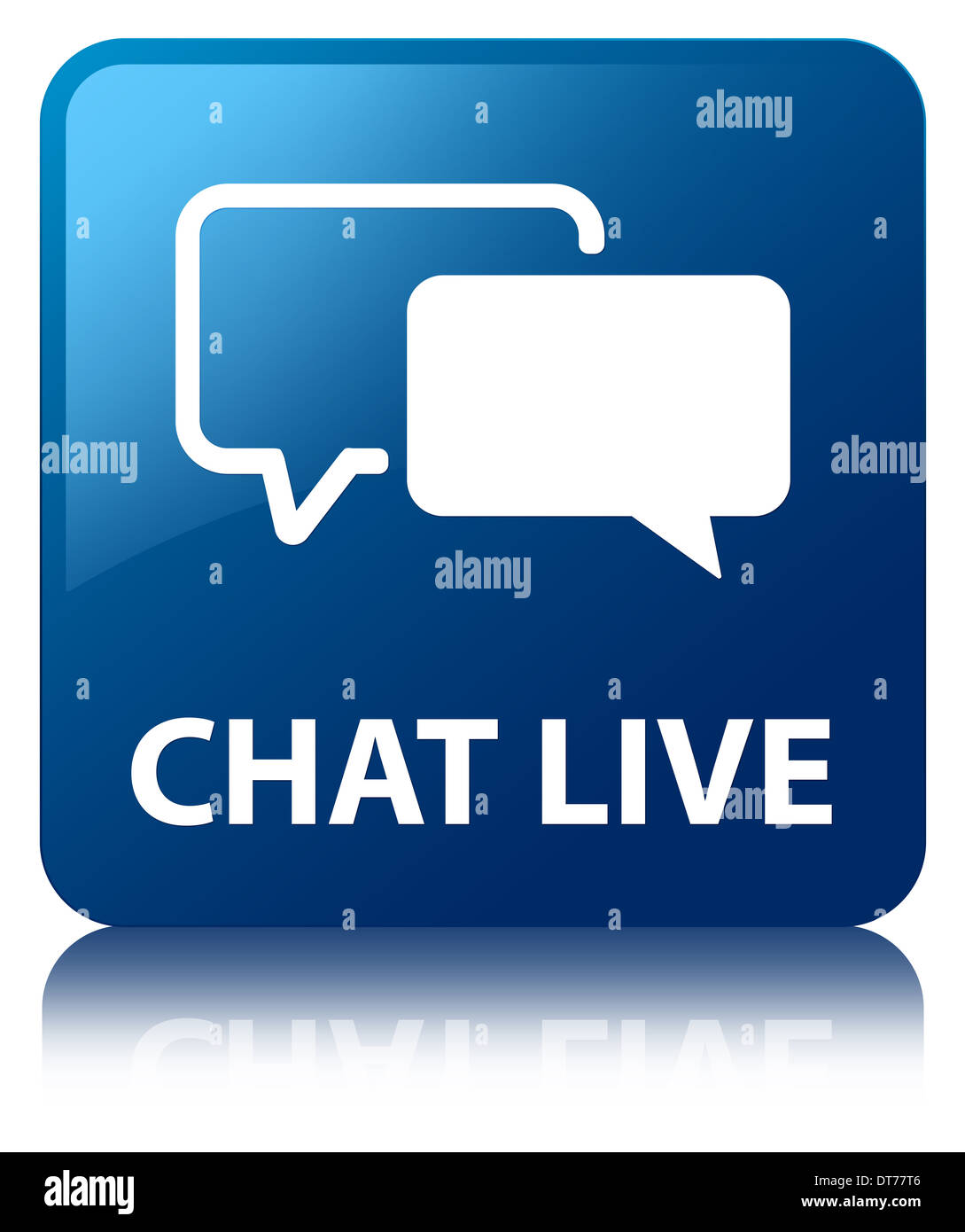 Chat live glossy blue reflected square button stock photo alamy