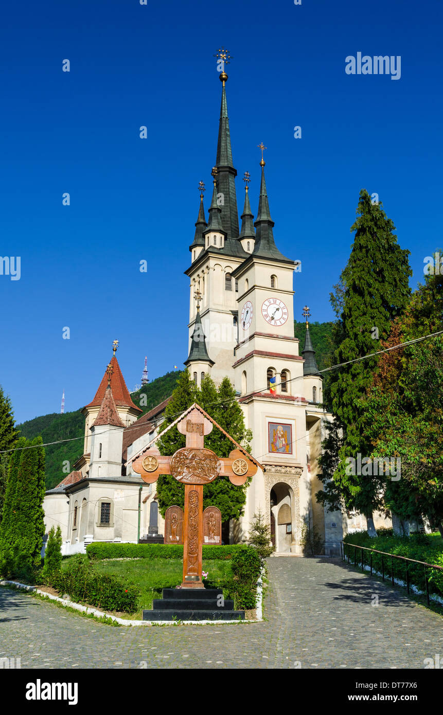 Brasov, Romania. Saint Nicholas Church, orthodox religion building in Transylvania, was built in 1292 AD Stock Photo