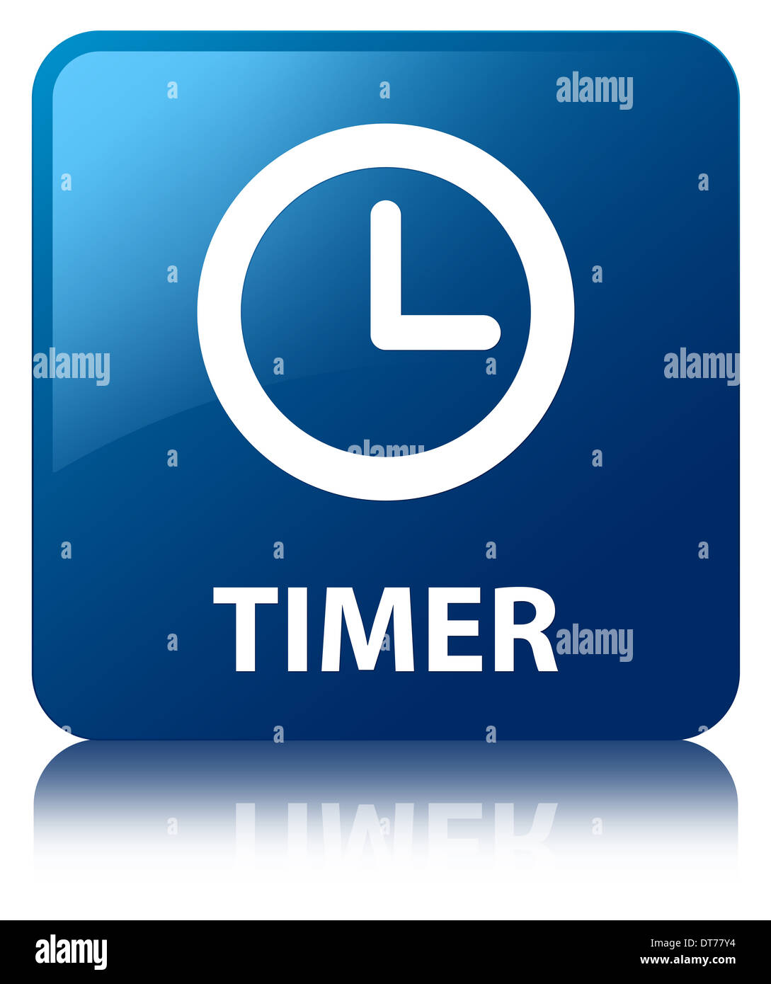 Timer clock glossy blue reflected square button Stock Photo
