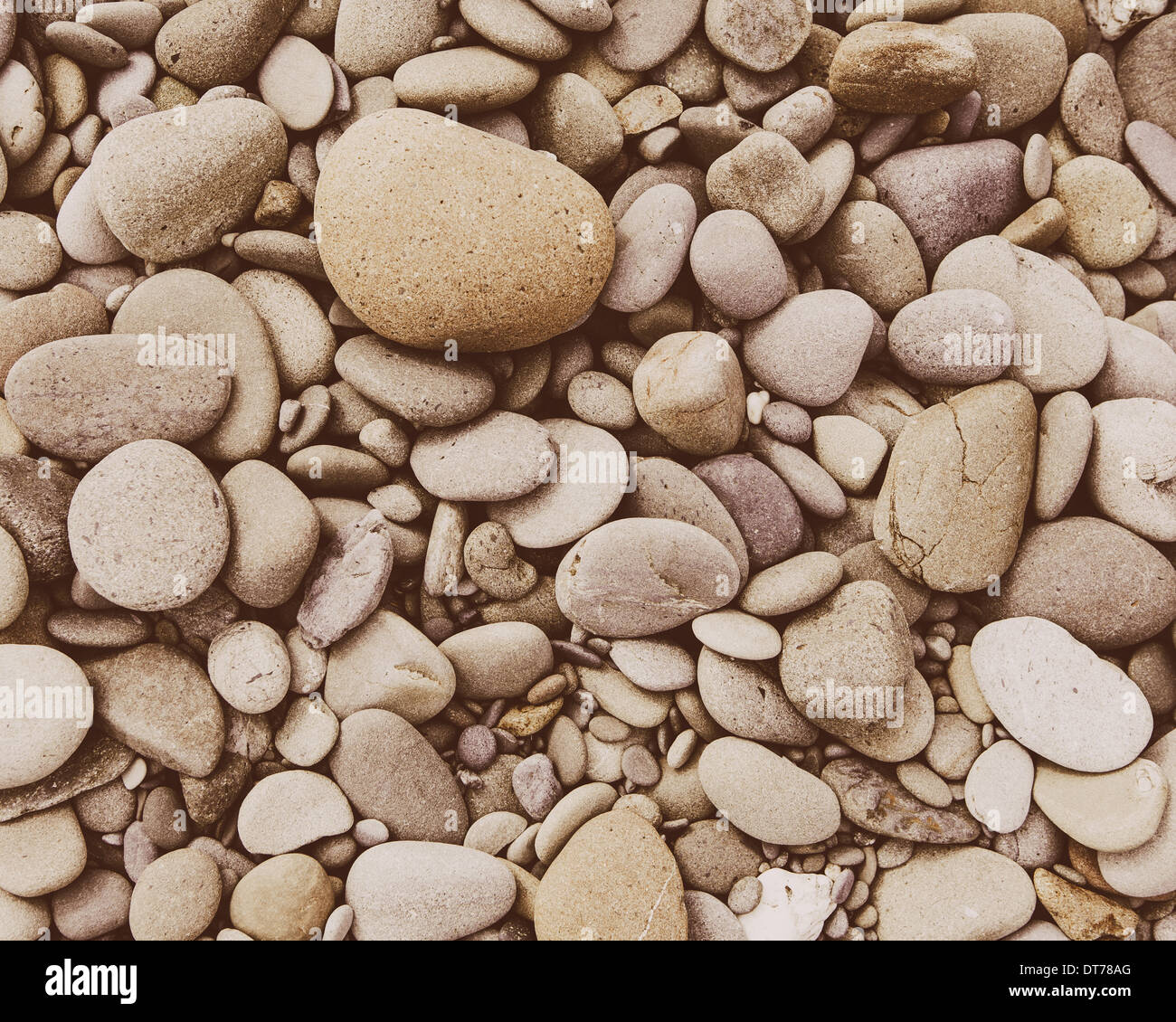 A heap of polished pebbles and small flat stones in Olympic national park. Stock Photo