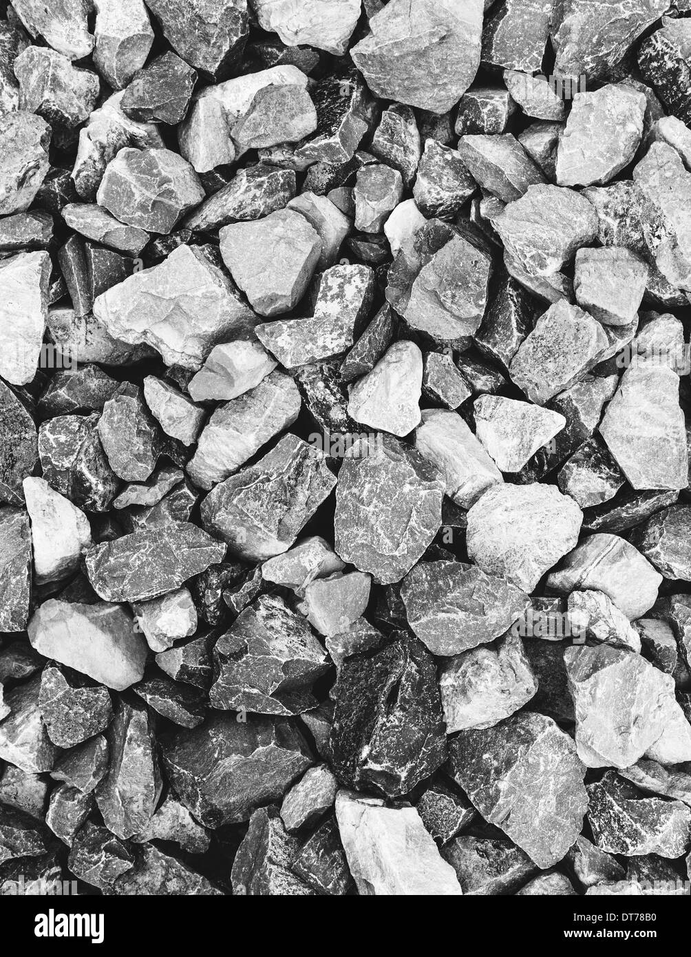 Rock pile used for construction, in King county, Washington, in the USA. Stones and rubble. Stock Photo