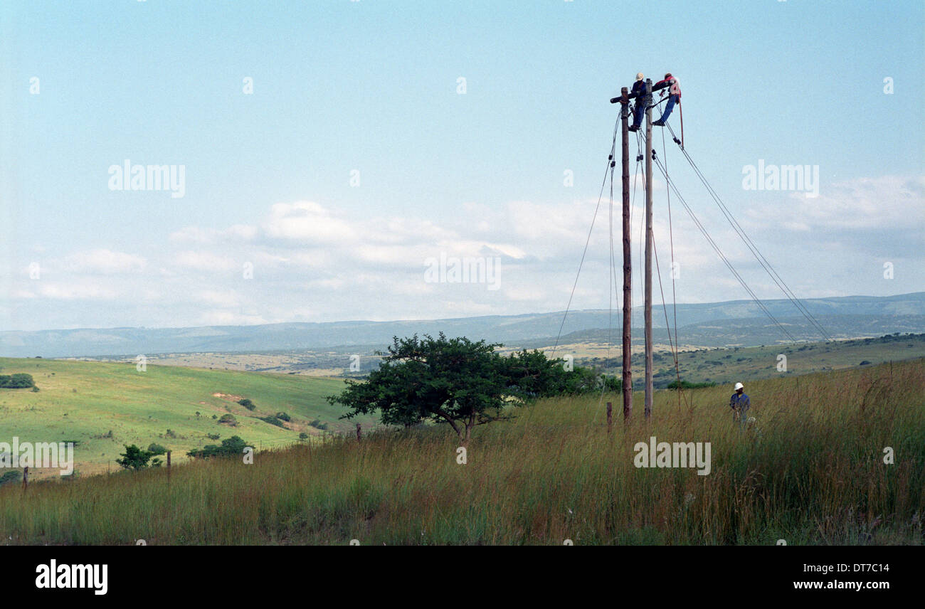 electrification project in rural kwazulu-natal south africa. development, roads, education, water, farmers, farming, soy beans, Stock Photo