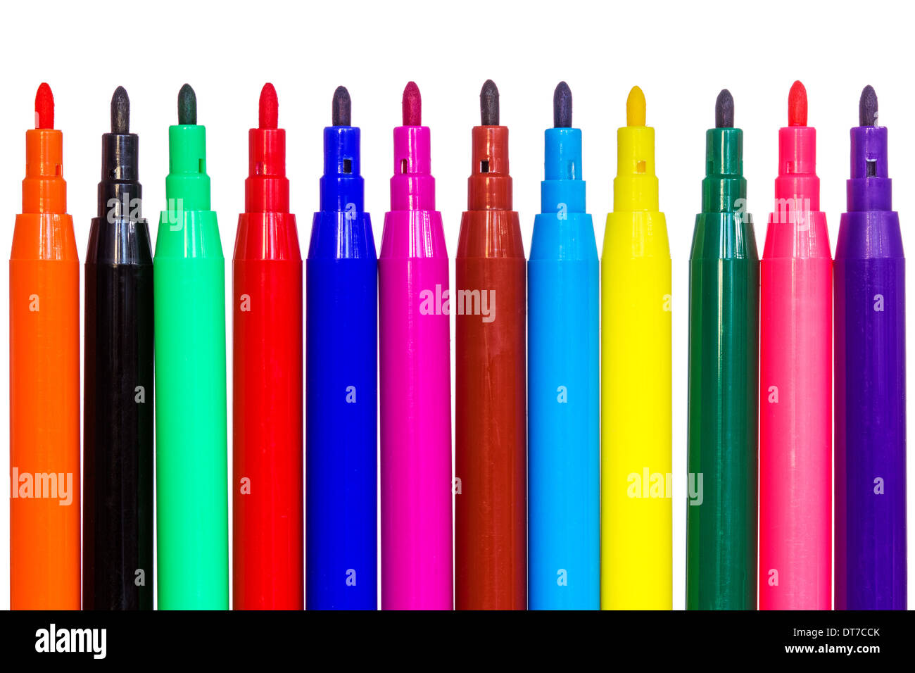 Multi colored felt tip pens isolated on white background Stock Photo