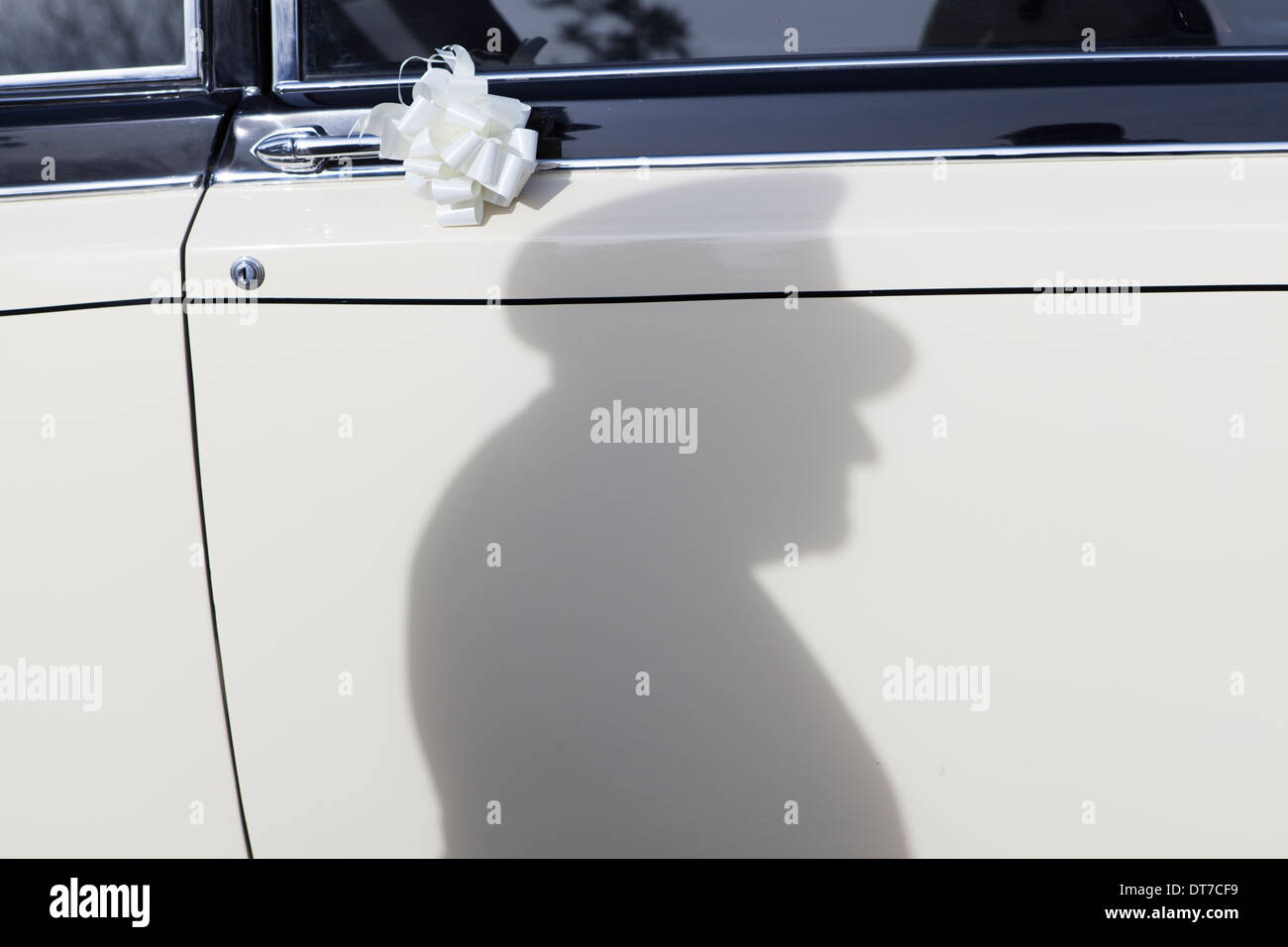 Shadow of chauffeur in car door Stock Photo