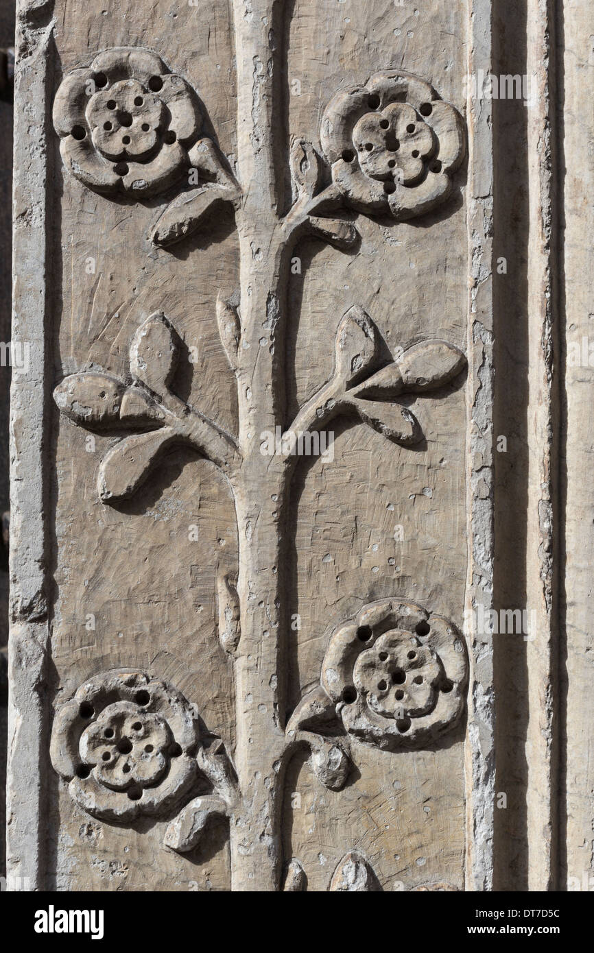 Detail of carving in Chiesa Santa Maria Della Rosa, Lucca, Tuscany, Italy Stock Photo