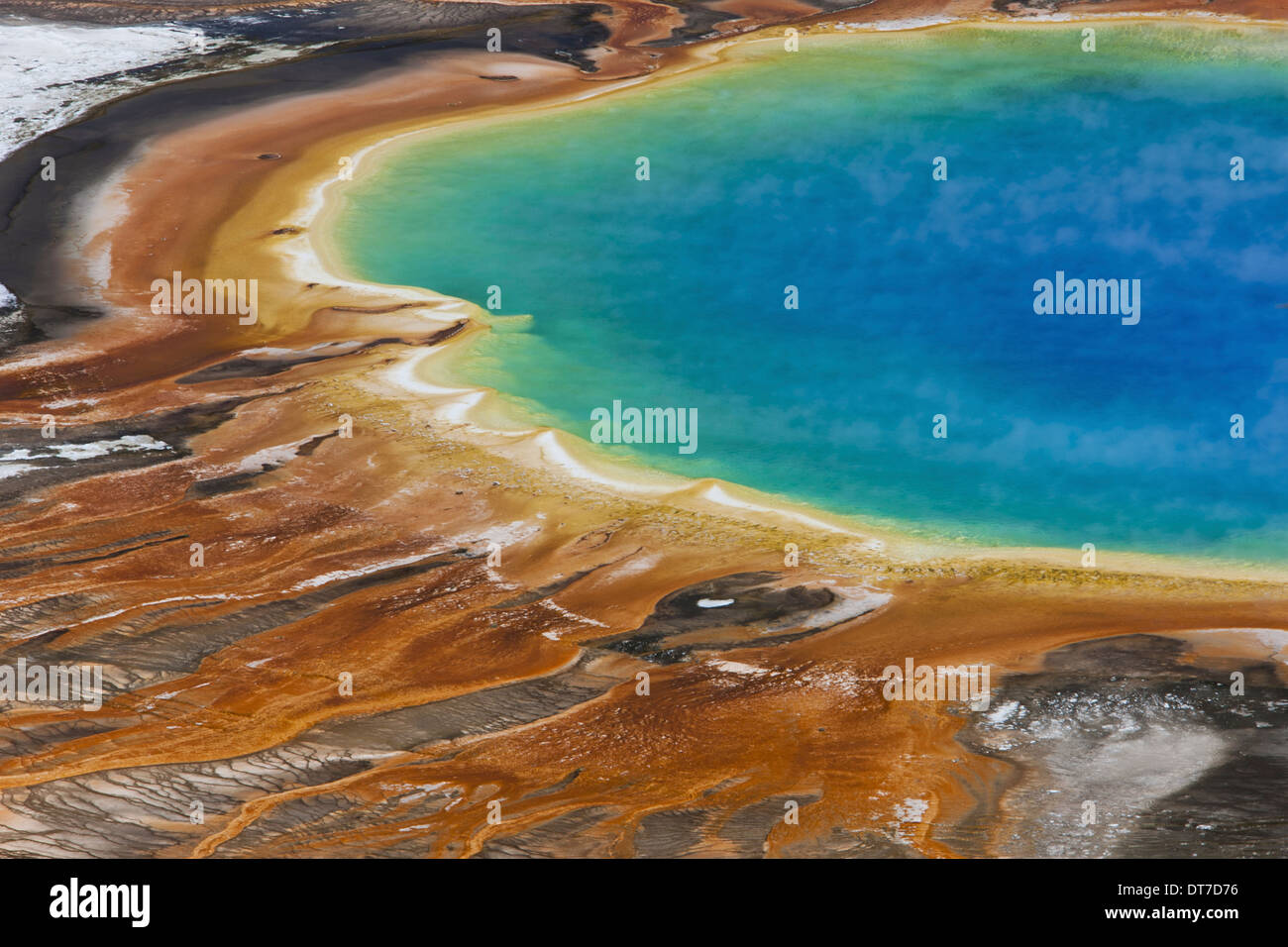 Grand Prismatic Spring a bright turquoise pool geothermal activity mineral rich deposits Yellowstone National Park Wyoming Stock Photo