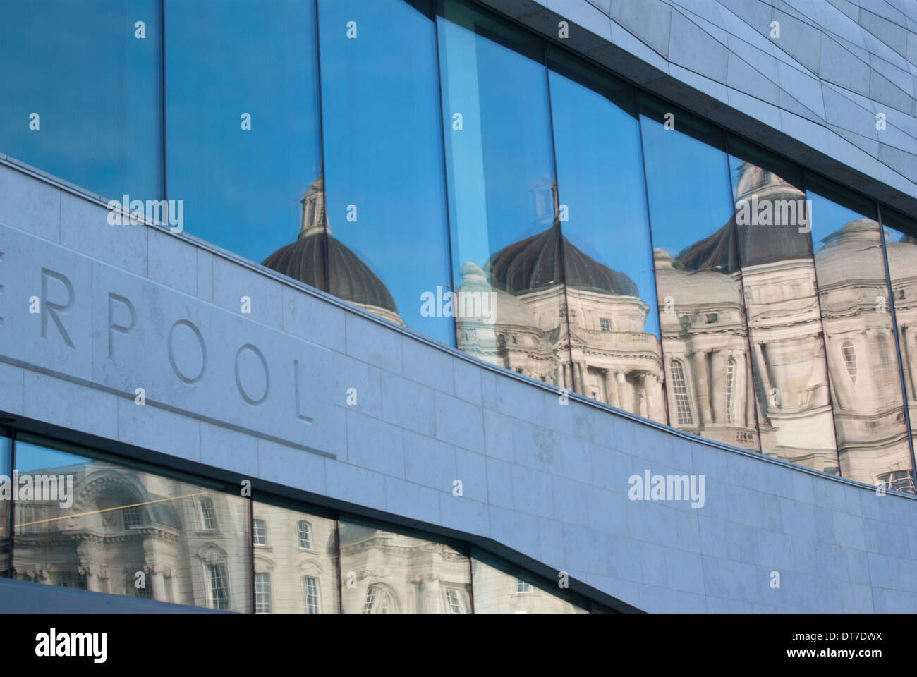 Reflections in the windows of the Museum of Liverpool Stock Photo