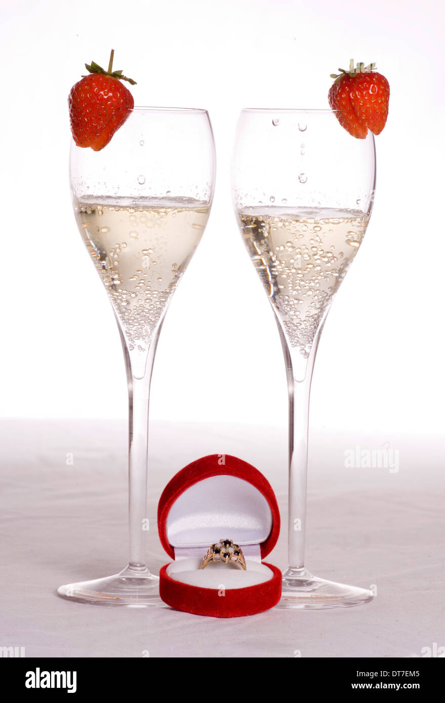 Celebrating an Engagement with Champagne Stock Photo