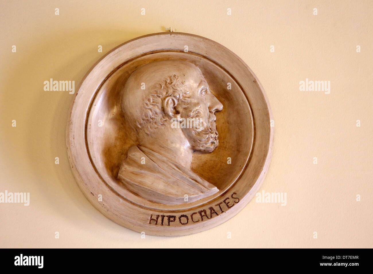 Medallion depicting Hippocrates in the pharmacy at the Alcazar, Jerez de la Frontera Stock Photo