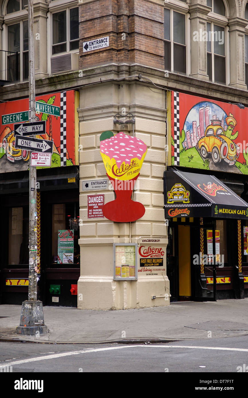 A street scene, at the junction of Waverly Place and Greene Street, in New York City, New York