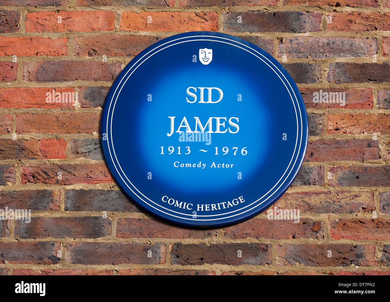 Blue plaque dedicated to Sid James on the wall of the former Thames Television studios at Teddington Lock, Middlesex. London UK Stock Photo