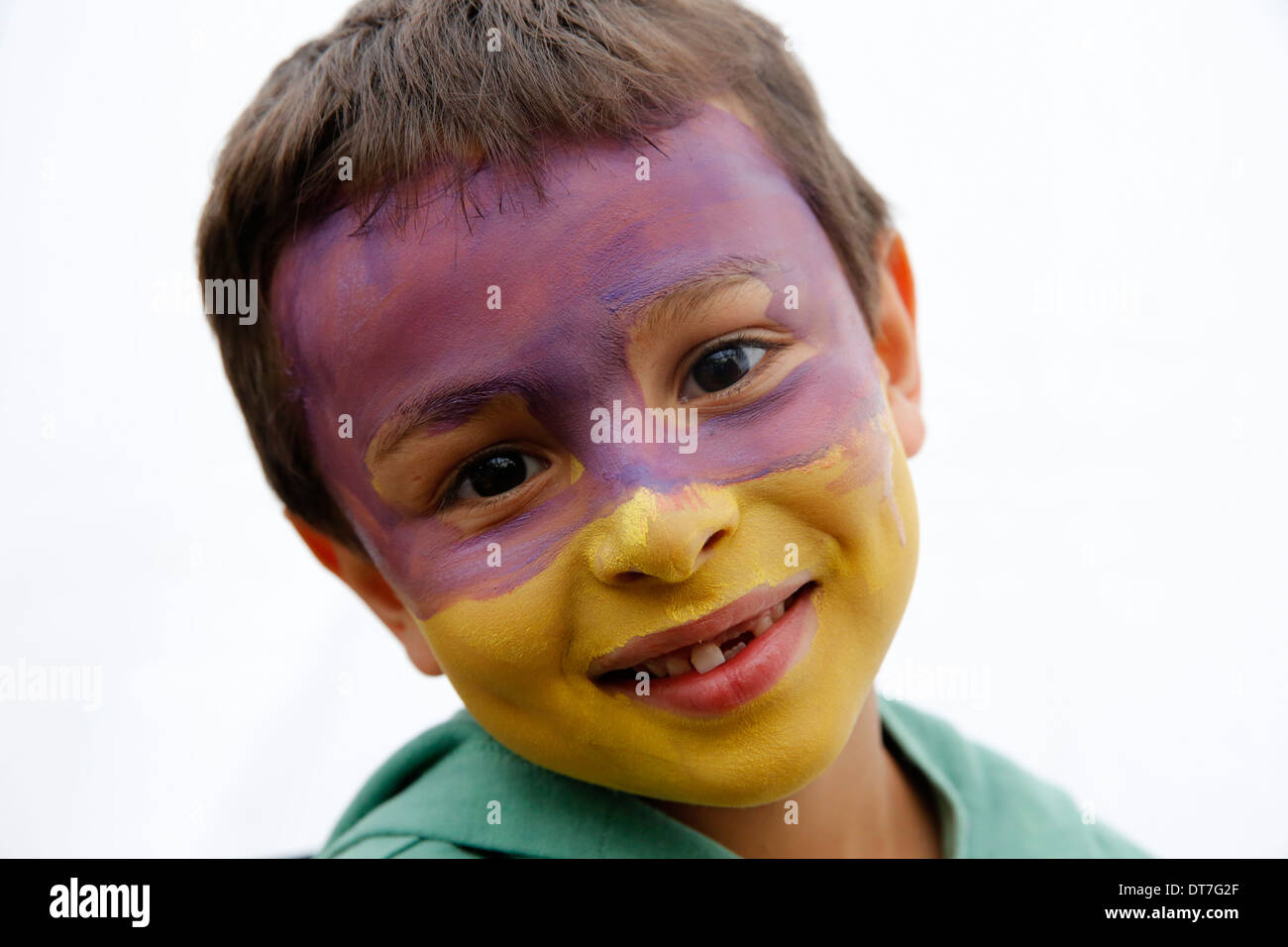 7-year-old boy wearing make-up Stock Photo