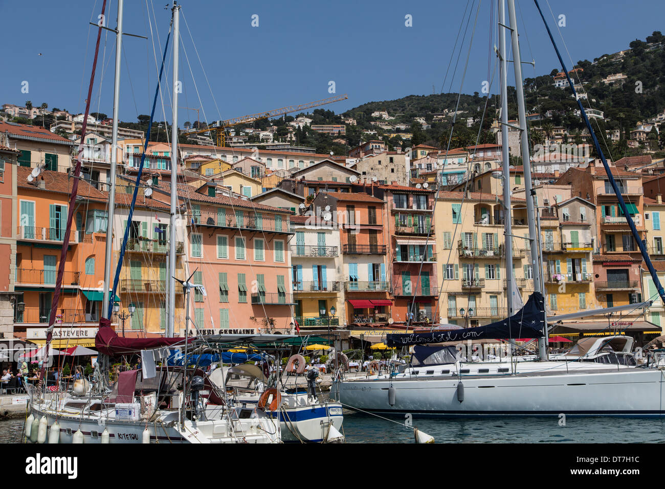Boats in a harbor at Villefranche France in the Mediterranean Stock Photo