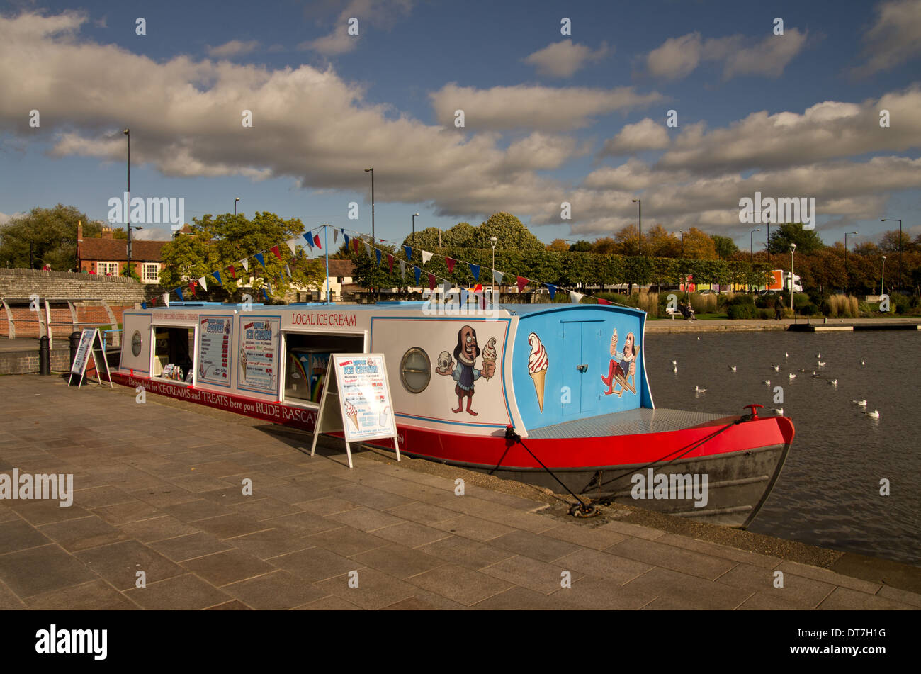 Canal barge converted into a take away cafe. Stock Photo