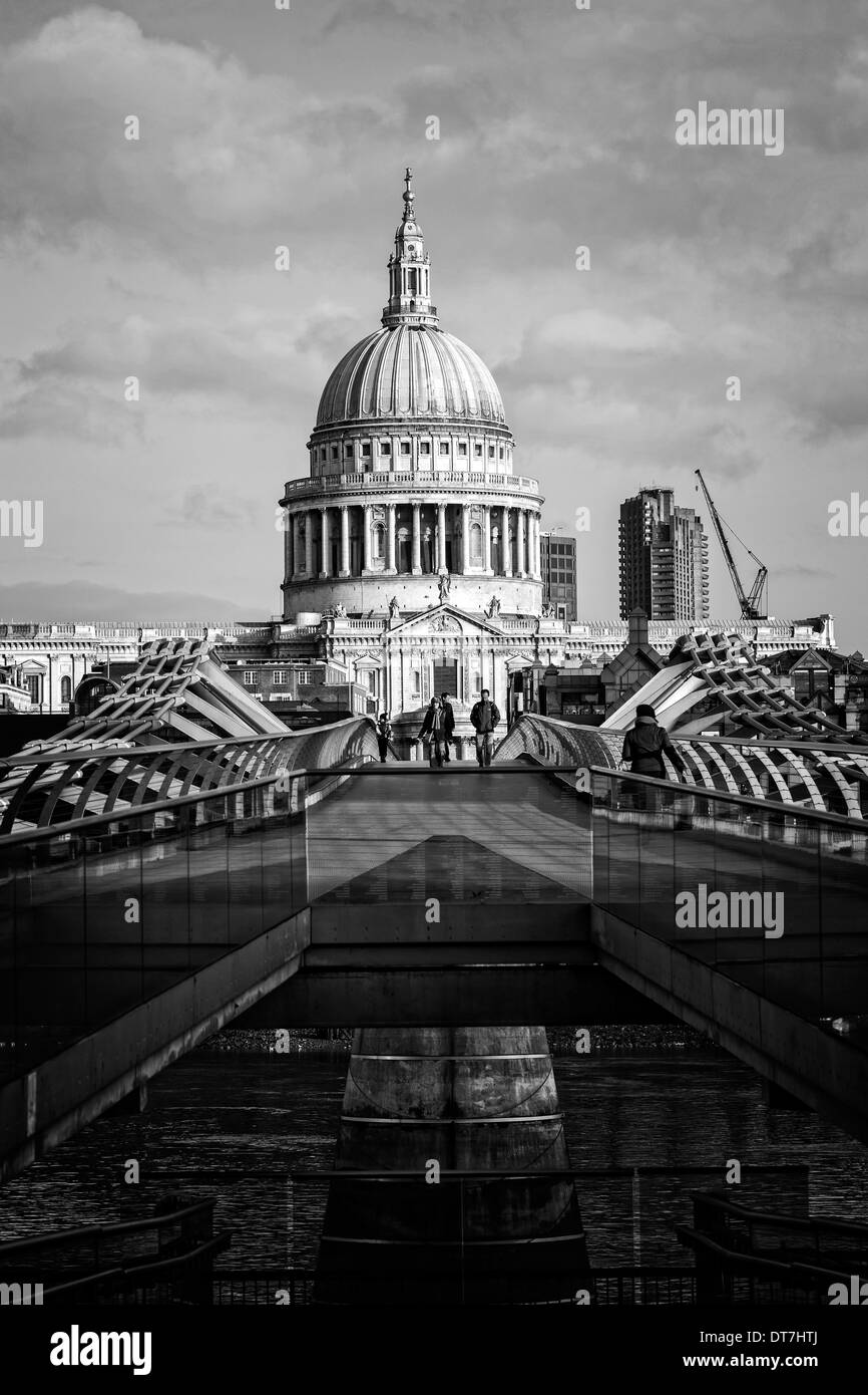 Looking across the Millennium Bridge at St Paul's Cathedral and part of the London skyline. Stock Photo