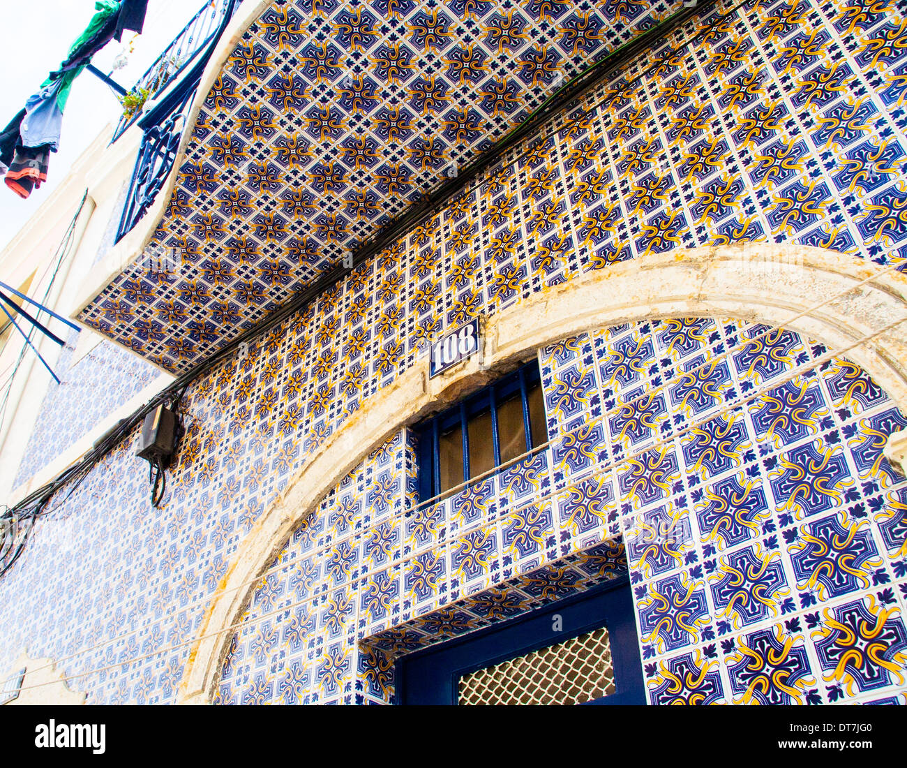 Facade tiles on a house in Amalfa Lisbon Old quarter Stock Photo