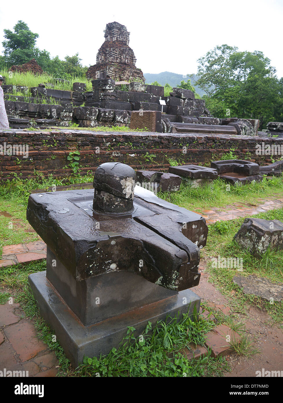 My Son ruins Vietnam showing Shiva Lingam in foreground Stock Photo