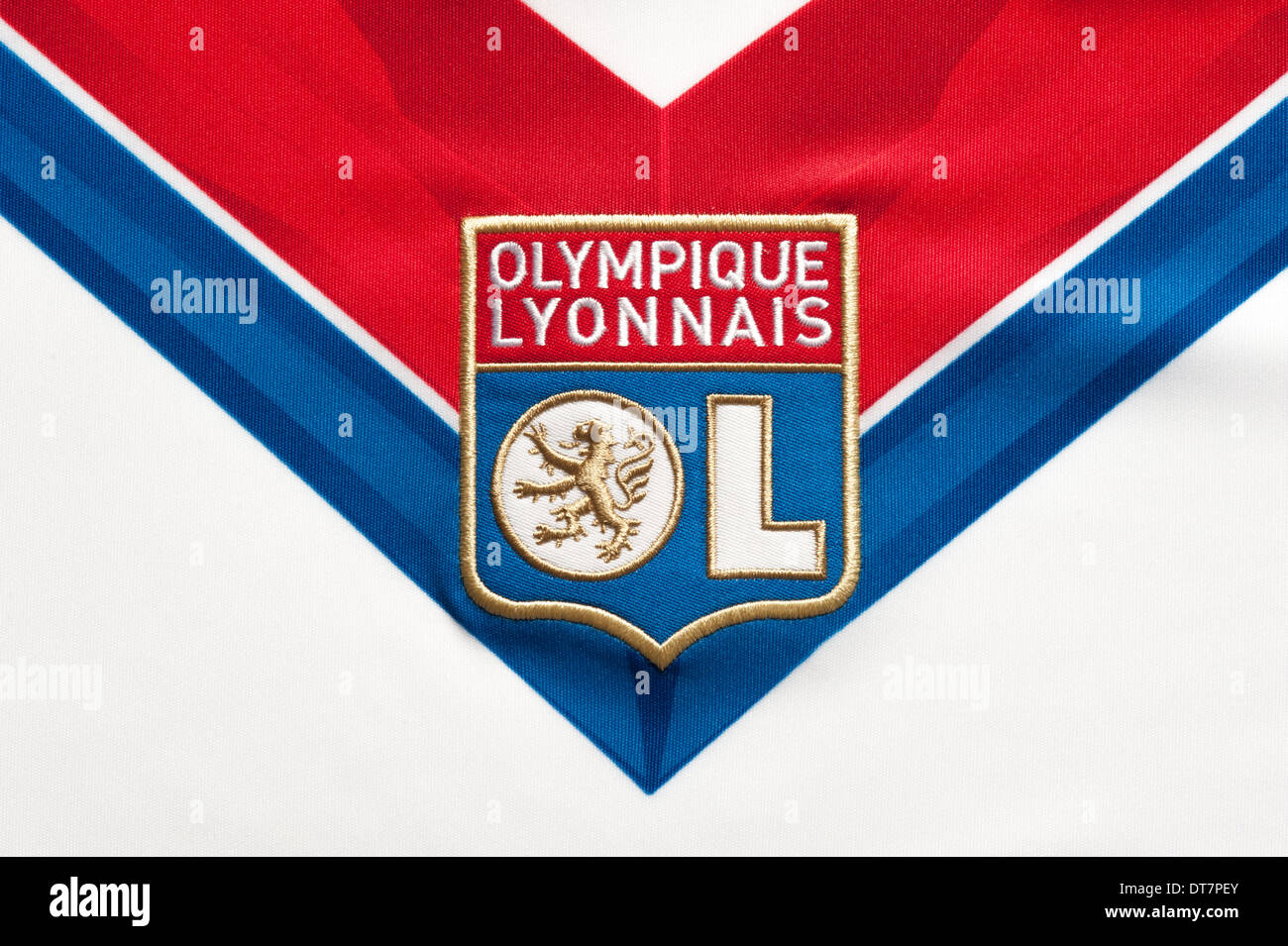 Close up of Olympique Lyonnais football team kit Stock Photo