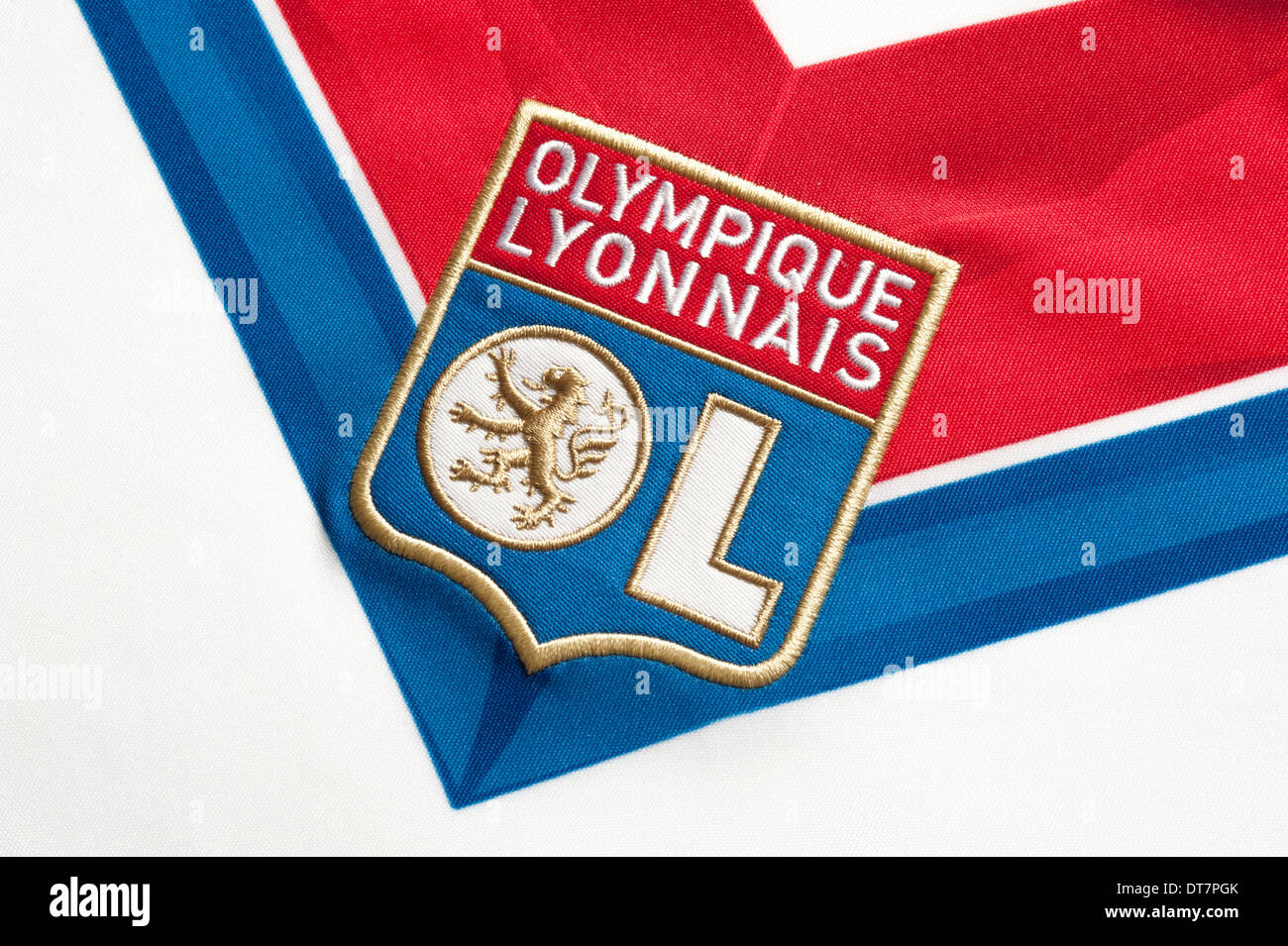 Close up of Olympique Lyonnais football team kit Stock Photo