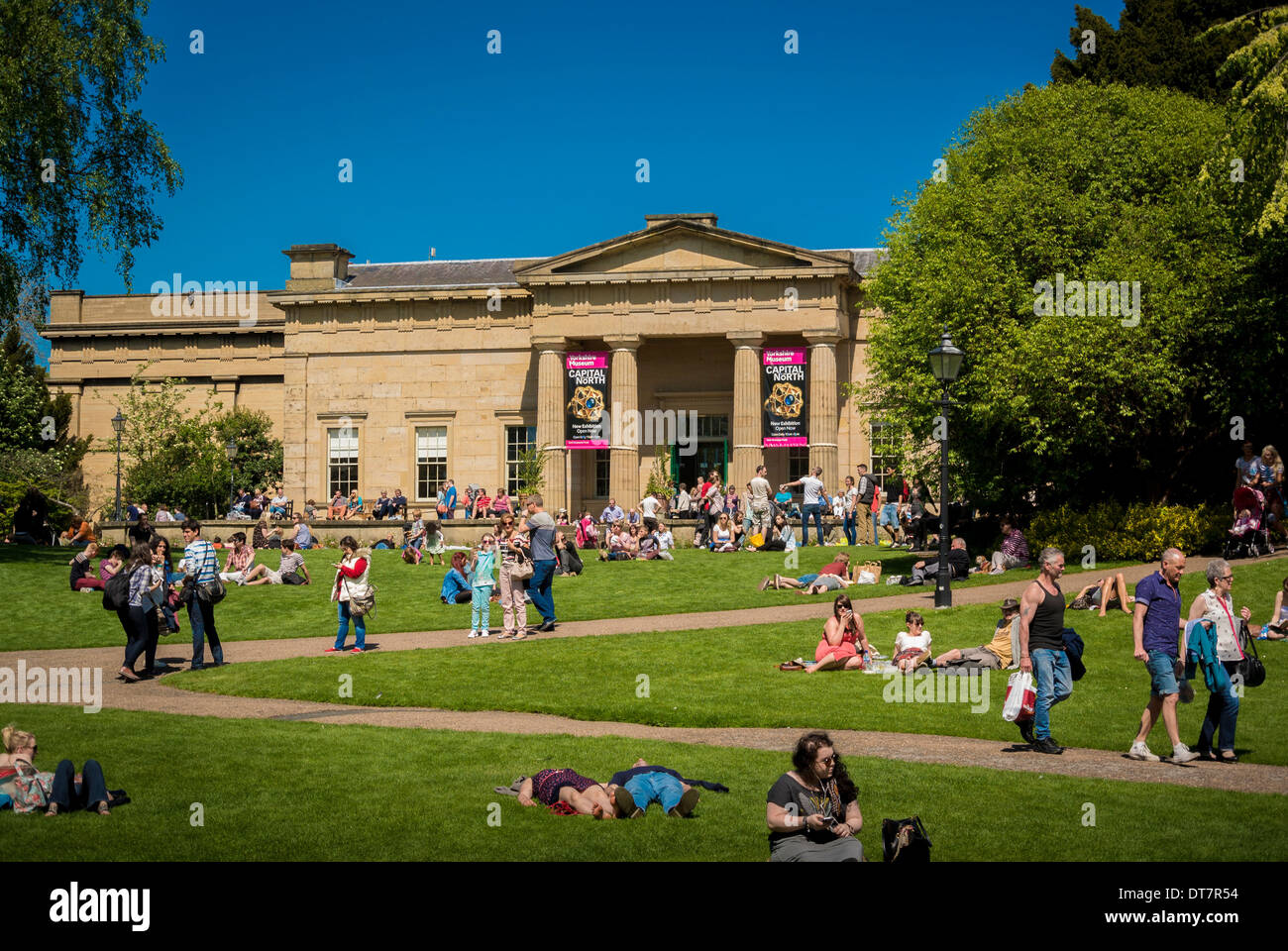Tourists in Museum Gardens, in summer. York Stock Photo