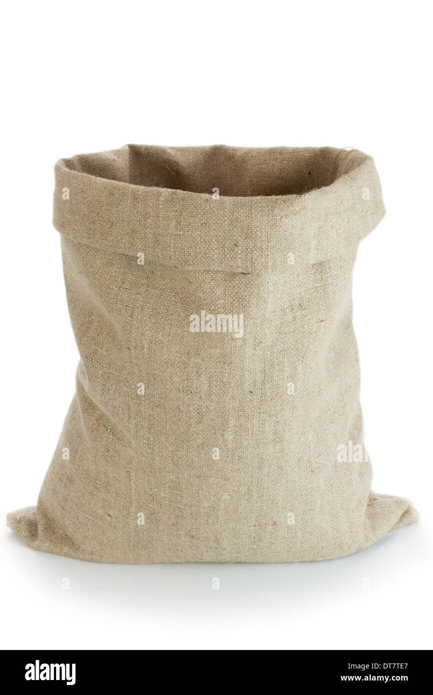 Linen sack isolated on white background Stock Photo