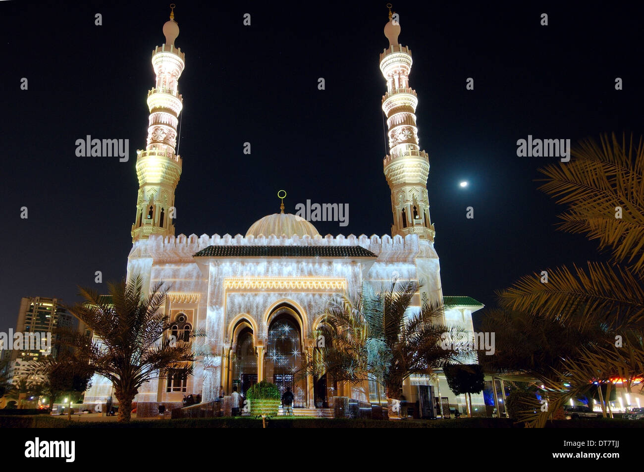 Sharjah Light Festival, mosque Masjid Al Majaz, emirate Sharjah, United Arab Emirates, Near East Stock Photo