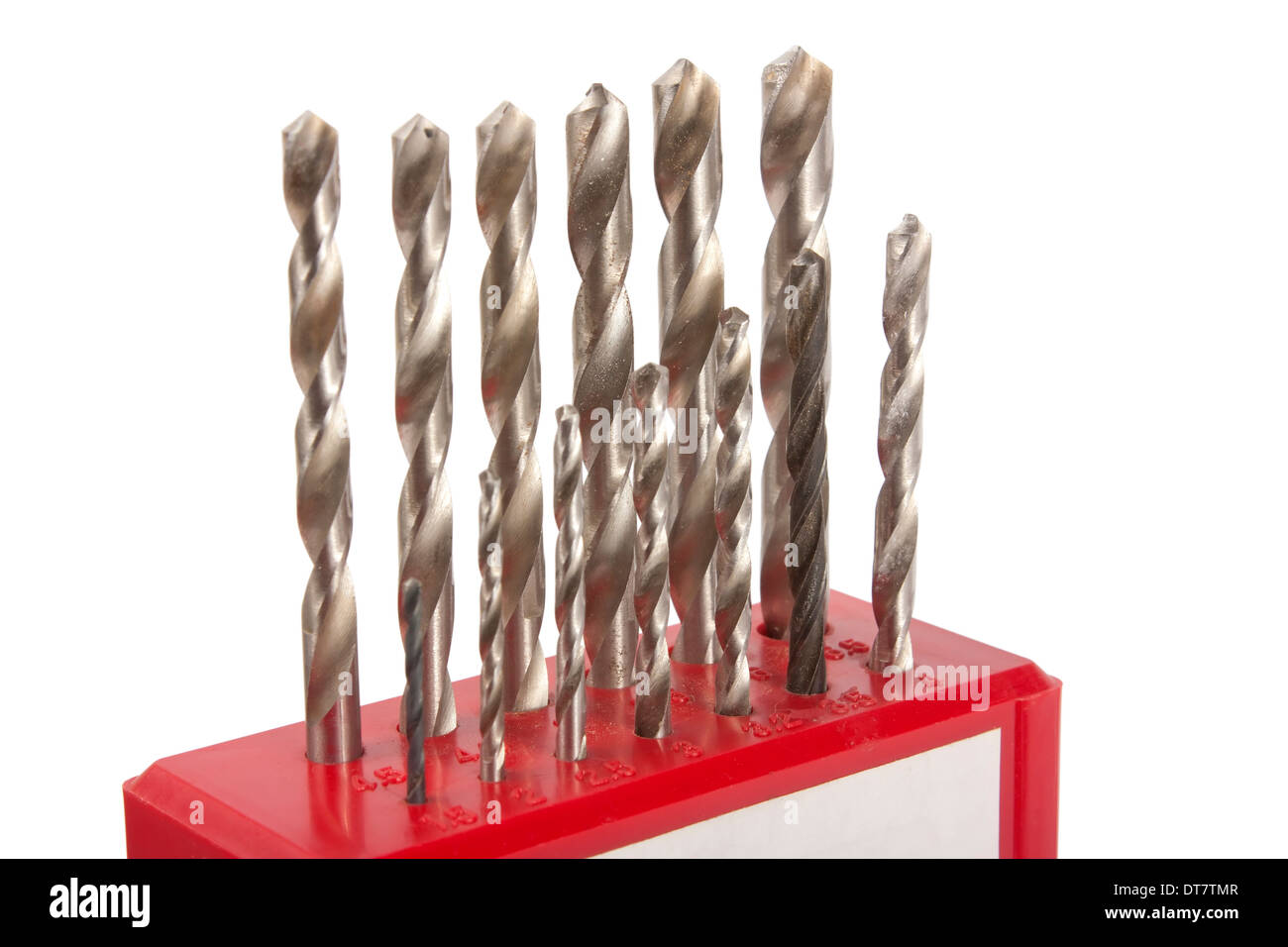 Set of drills of different of various sizes isolated on white