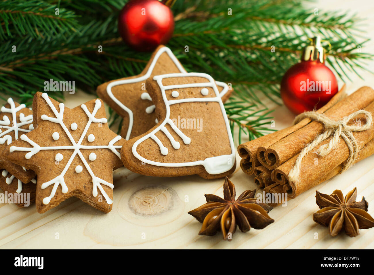 Homemade christmas cookies on wooden background. Selective focus Stock Photo