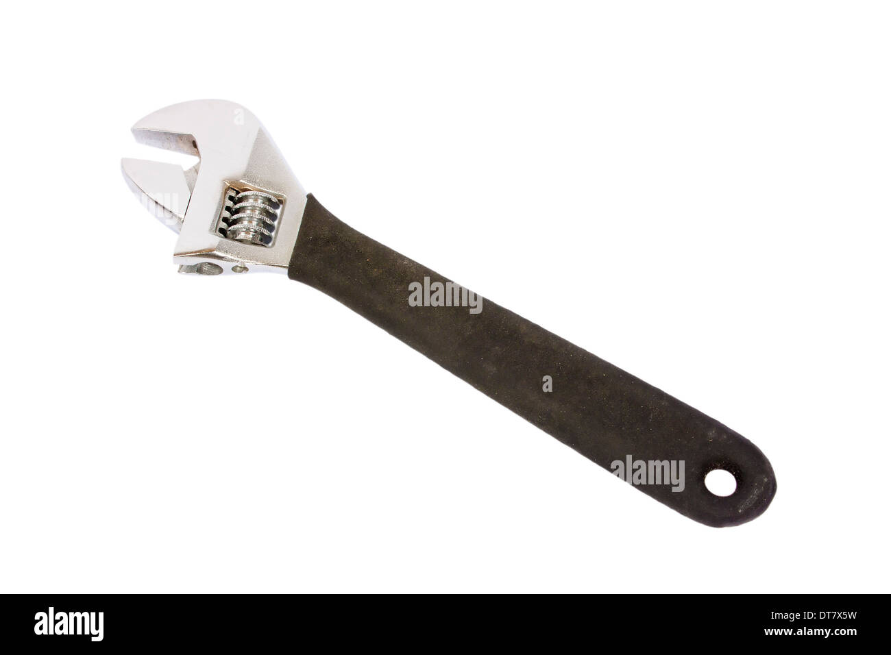 Adjustable crescent wrench on angle isolated on white background Stock Photo
