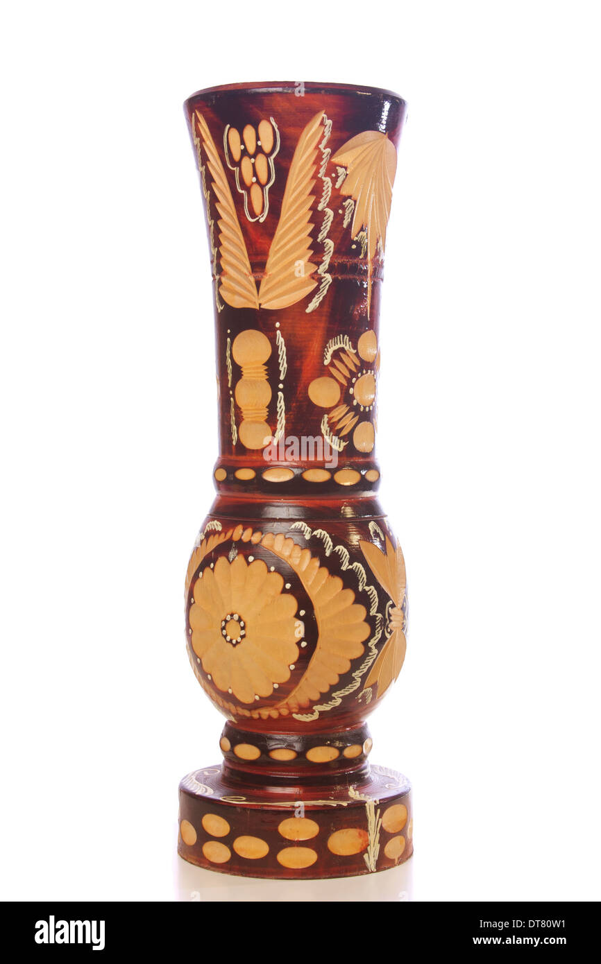 Vintage wood vase isolated over white background Stock Photo Alamy