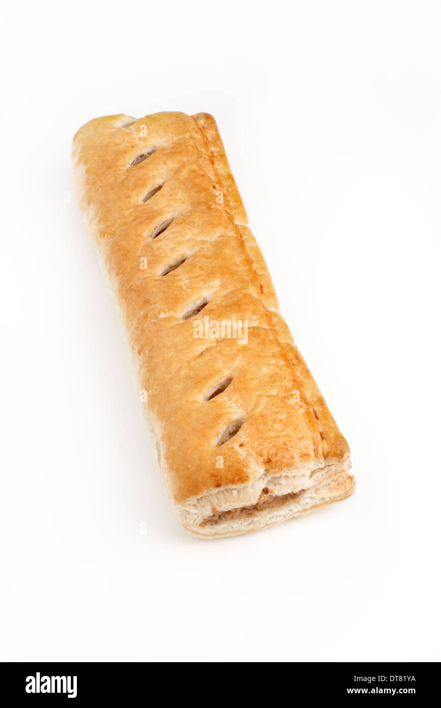 Takeaway pork sausage roll in puff pastry studio isolated Stock Photo