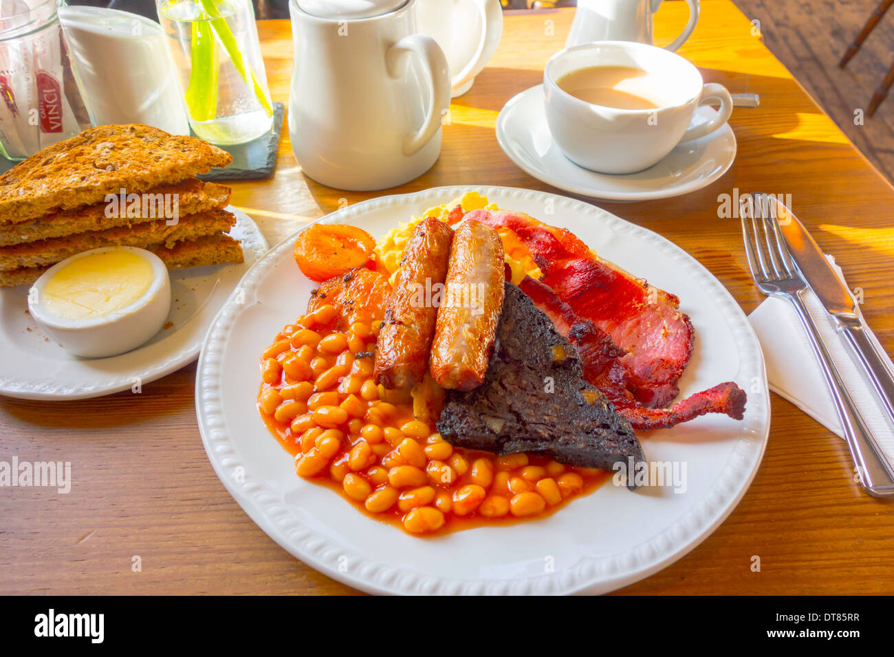 Full English Breakfast bacon scrambled egg sausage mushrooms baked