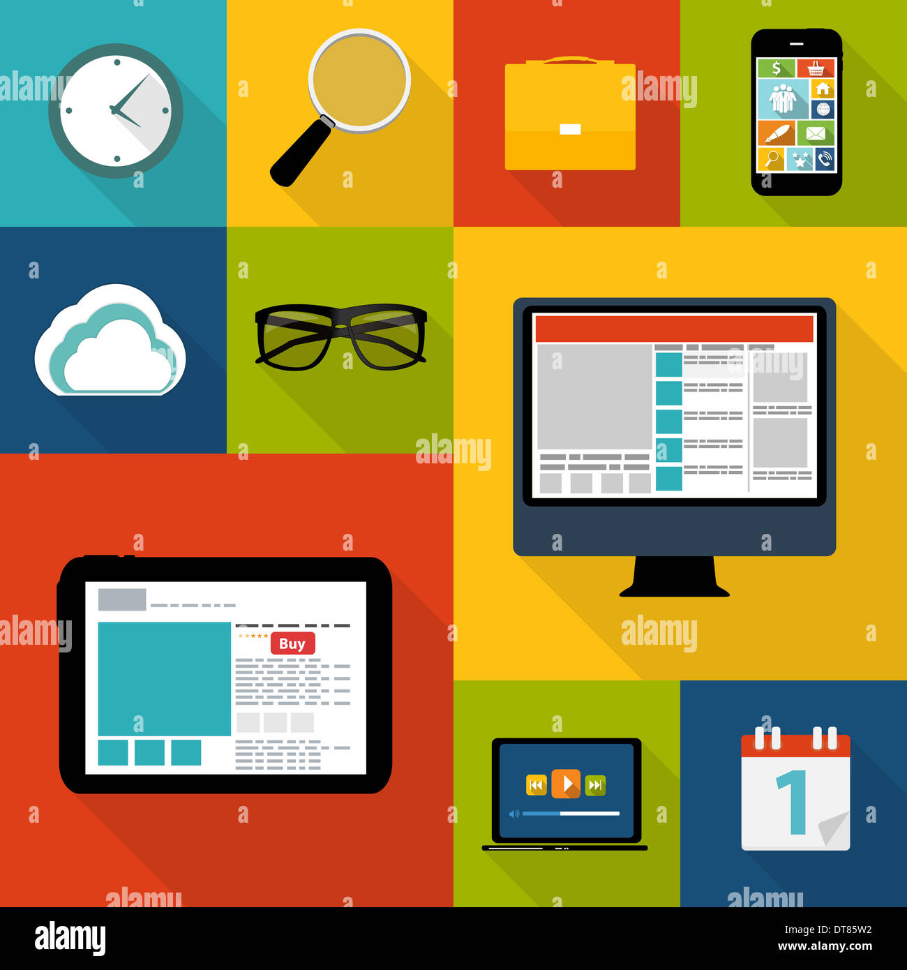 Modern Flat Icon Set for Web and Mobile Application in Stylish Colors ...