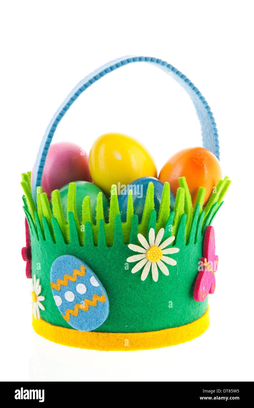 Basket full with colorful easter eggs Stock Photo