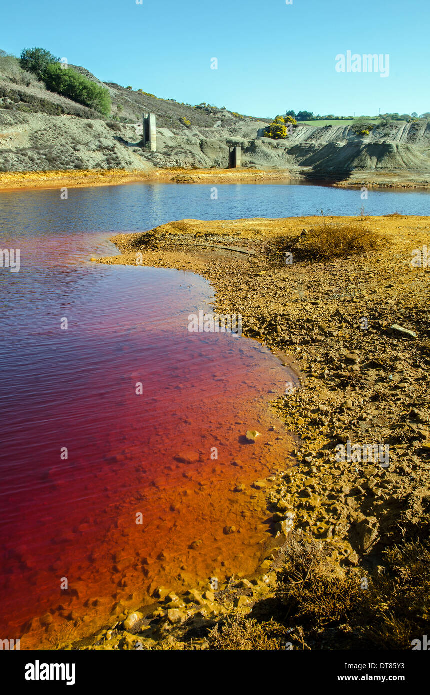 Pollution from chemicals at an old copper mine near St.Day, Cornwall, UK Stock Photo