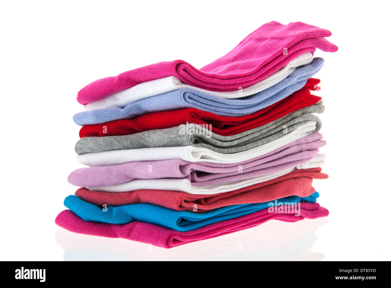 stacked colorful socks isolated over white background Stock Photo