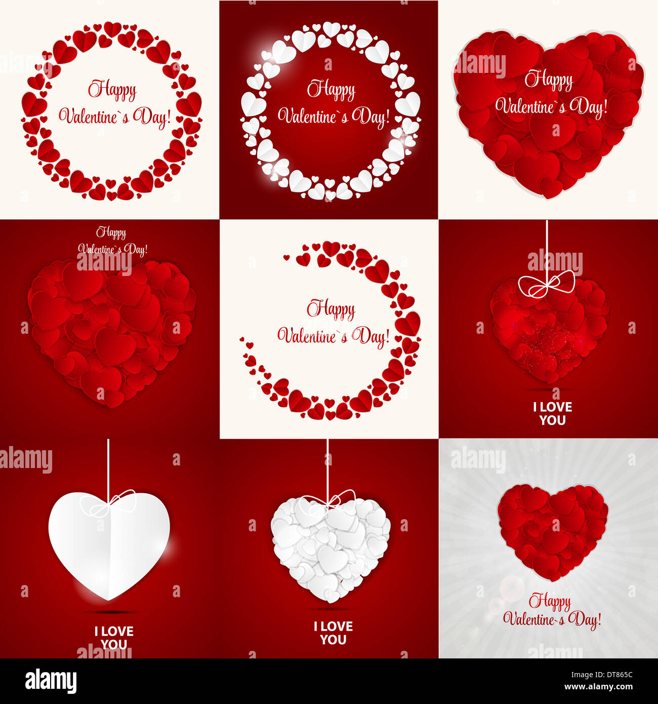 Big Set of Happy Valentines Day Card with Heart. Vector Illustration ...
