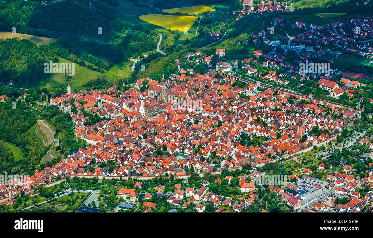 Germany, Middle Franconia, aerial view of the fortified and well-preserved medieval town of Rothenburg ob der Tauber Stock Photo