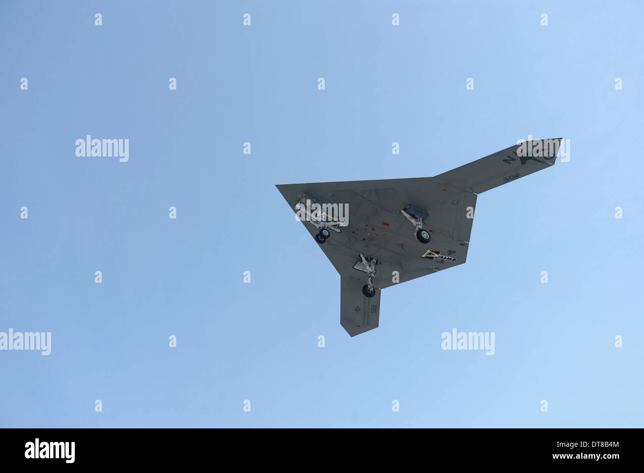 An X-47B unmanned combat air system in flight. Stock Photo