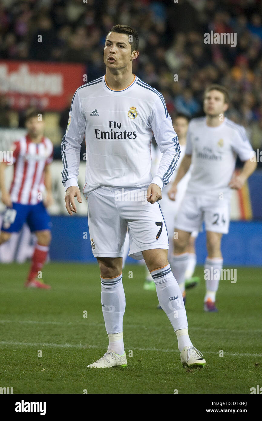 Madrid, Spain. 11th Feb, 2014. Real Madrid's Portuguese forward Cristiano  Ronaldo during the Spanish Copa del Rey semifinal second-leg football match  Club Atletico de Madrid vs Real Madrid CF at the Vicente