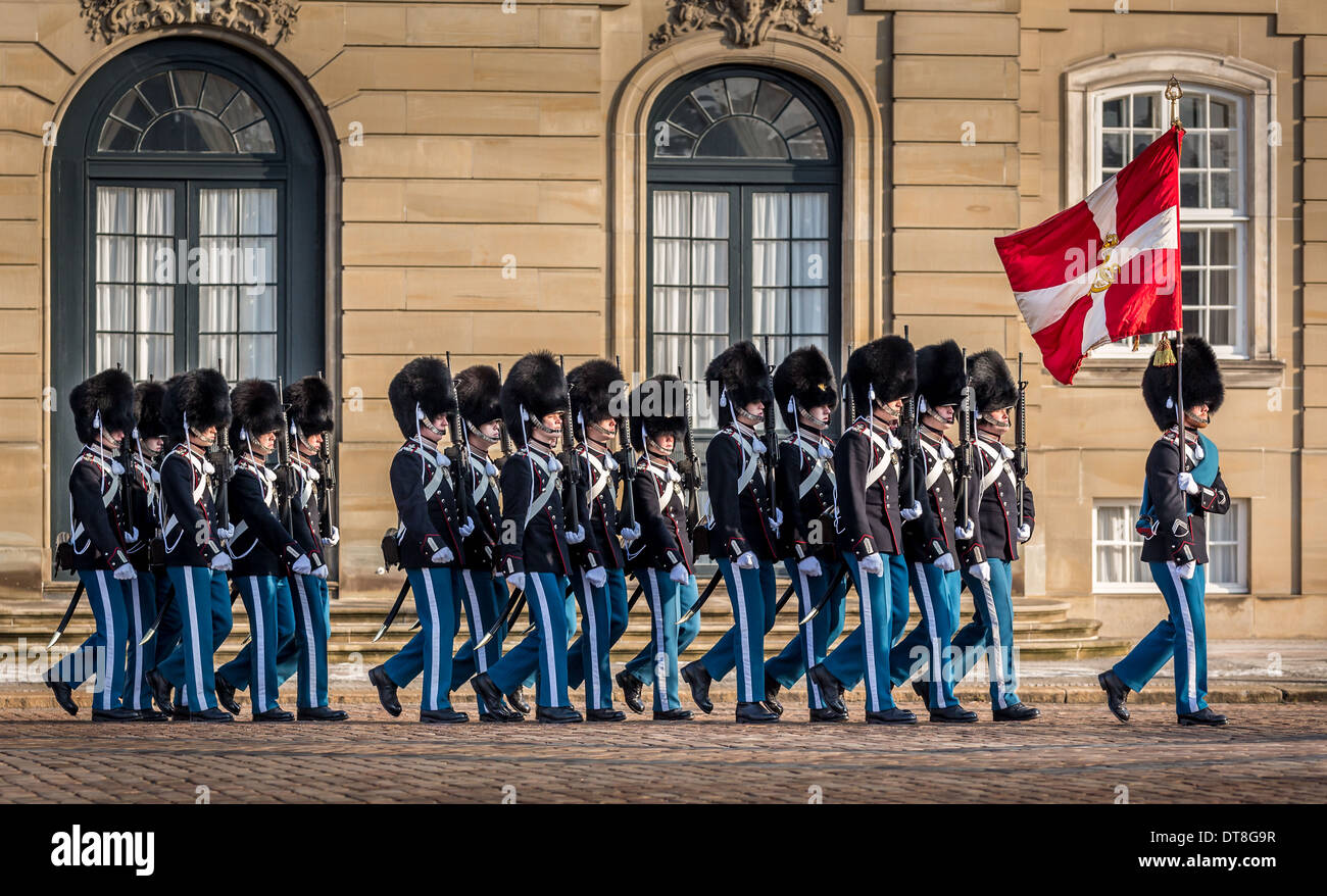 Changing of the guard at Amalienborg Royal Palace, Copenhagen, Denmark Stock Photo