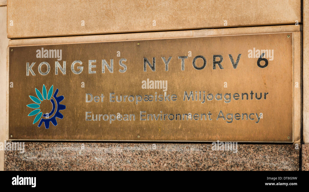Brass sign for the European Environment Agency, EEA, Copenhagen, Denmark Stock Photo
