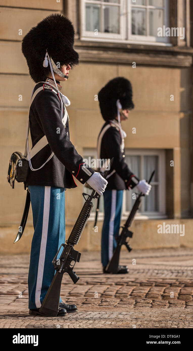 Life guards at Amalienborg Royal Palace, Copenhagen, Denmark Stock Photo