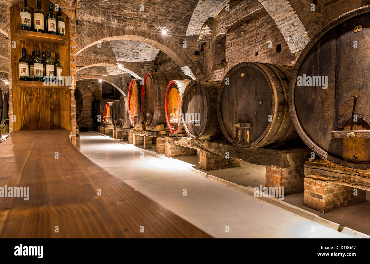 Wine cellar, Abbey of Monte Oliveto Maggiore, Tuscany, Italy Stock Photo