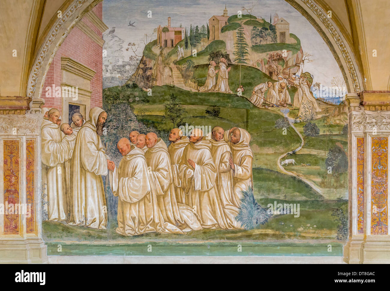 Life of St. Benedict, fresco by Sodoma, picture 14, Cloister of Abbazia di Monte Oliveto Maggiore Abbey, Tuscany, Italy Stock Photo