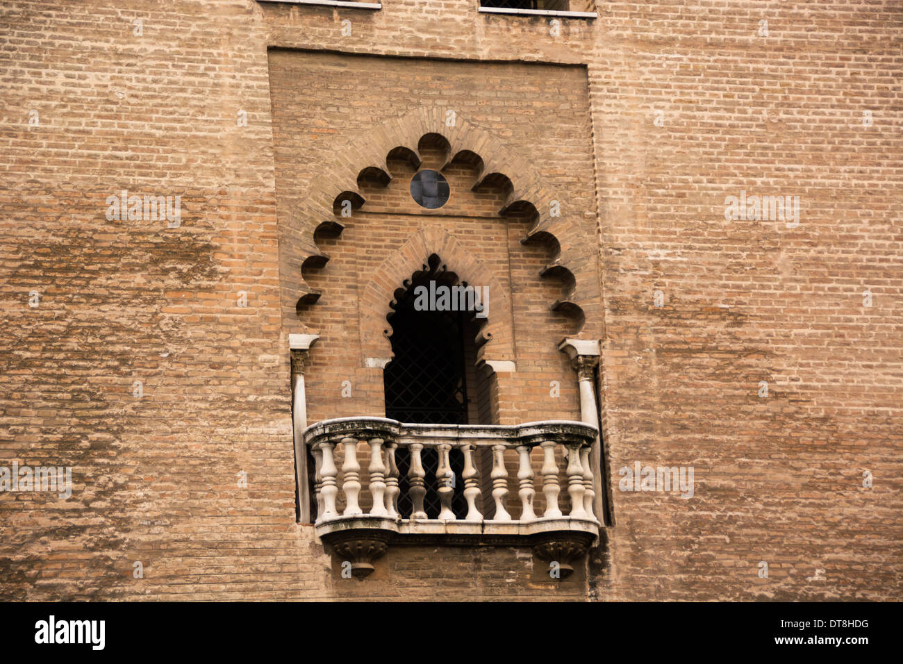 Window with balcony, La Giralda, Seville, Spain Stock Photo